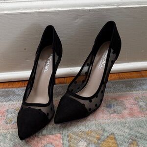 MICHAEL Michael Shannon Black Sheer Polka Dot Pointed-Toe Pumps